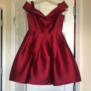 Red off the shoulder mini dress